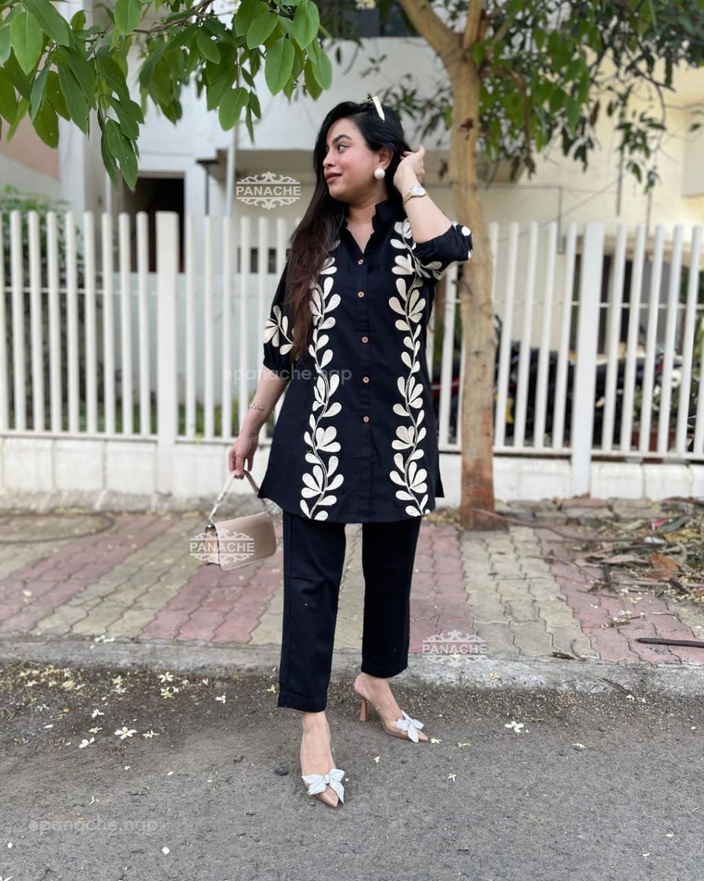 Black Embroidered Cotton Co-Ord Kurta Set